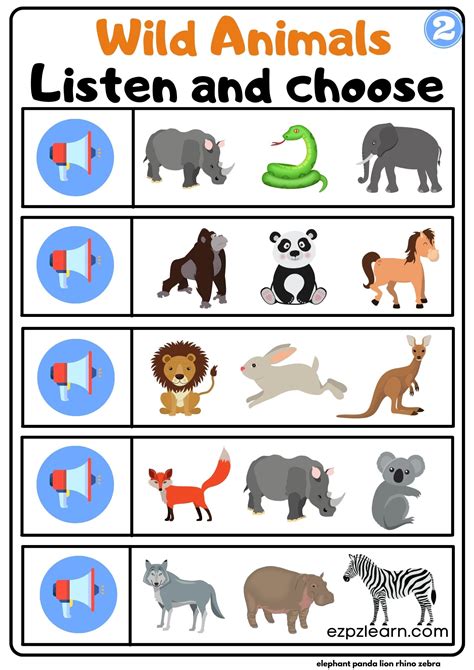 Interactive Worksheet For Wild Animals Listen And Choose The Correct