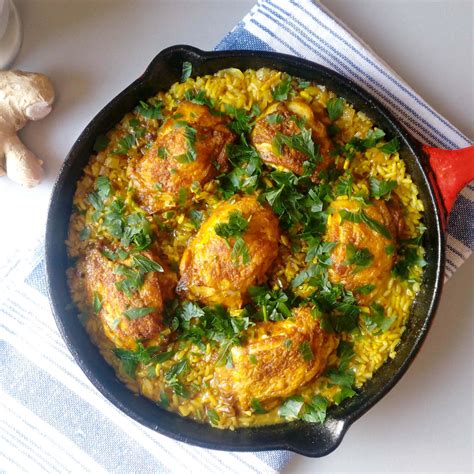 Add margarine to pan and melt. One Skillet Ginger & Turmeric Chicken Thighs With Rice ...