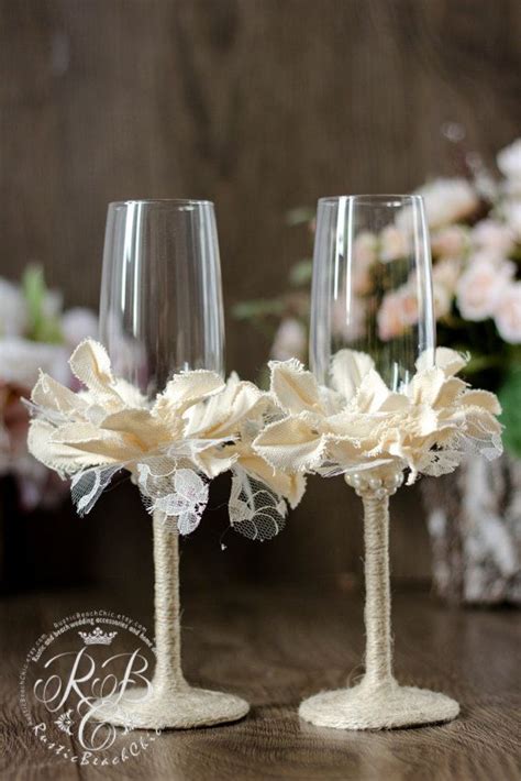 Ivory And White Wedding Champagne Glasses Vintage Chicburlap
