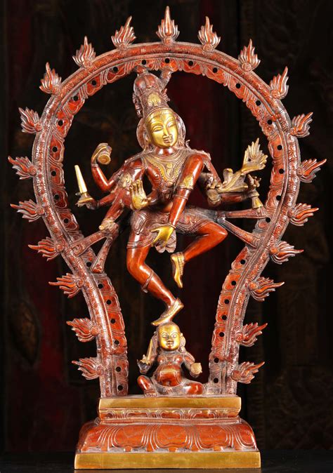 Brass Dancing Shiva Statue With 8 Arms Dancing On Dwarf Apasmara Surrounded By Fiery Arch 24