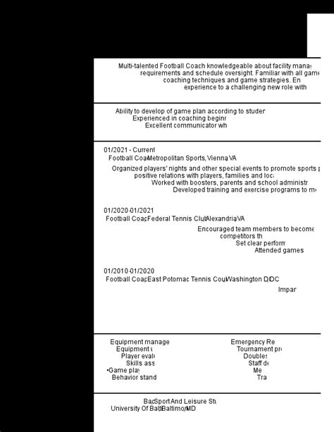 Football Coach Resume Examples Sports Resume Now