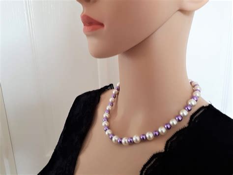 Ivory And Purple Pearl Necklace Bridesmaid Gift Bridesmaid Etsy