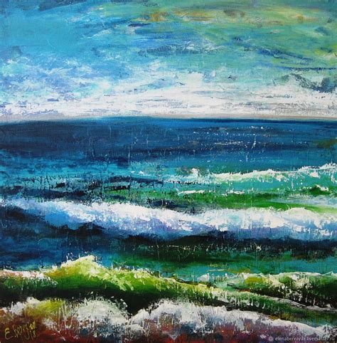 Abstract Acrylic Seascape Painting Living Room Wall Art Blue Painting купить на Ярмарке