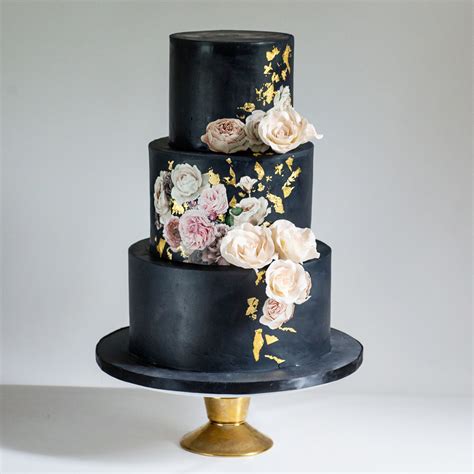 Colourful illustrated wedding cake by tuck box | dark green wedding cake with wafer paper roses by hey there cupcake. 15 Unique Black Wedding Cakes - Find Your Cake Inspiration