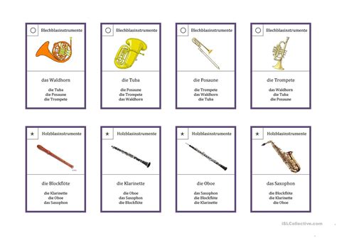 Querflöte, klarinette, saxofon, horn, trompete, kornett, bariton, posaune und tuba. 25 Beste Arbeitsblatt Instrumente