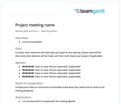 Free Meeting Agenda Template And Examples Teamgantt