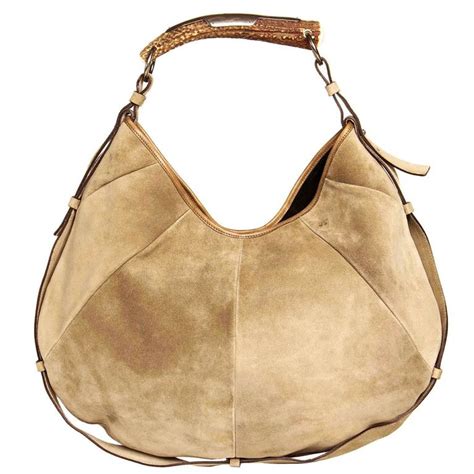 Yves Saint Laurent Iconic Taupe Suede Medium Hobo Bag With Horn Handle