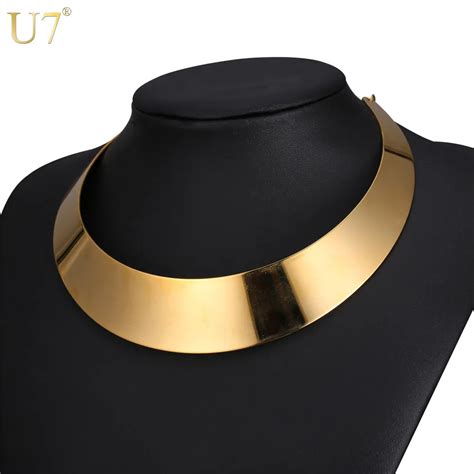 U7 Statement Women Choker Necklace Gold Color Stainless Steel African