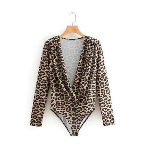 Buy Tangada Fashion Long Sleeve Leopard Bodysuit For