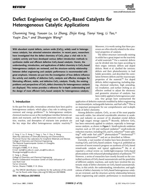 PDF Defect Engineering On CeO 2 Based Catalysts For Heterogeneous