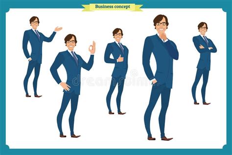 Set Of Businessman Character Poses Gesturesactions Body Elements