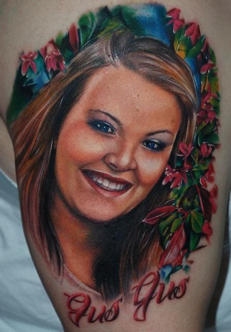 Portrait Style Very Beautiful Looking Shoulder Tattoo Smiling Woman