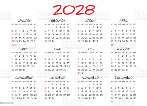 Monthly Calendar Template For 2028 Year Simple Calendar Design Planner