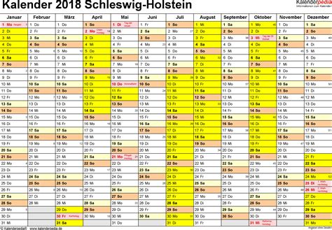 Kalender 2018 Schleswig Holstein Ferien Feiertage Excel Vorlagen