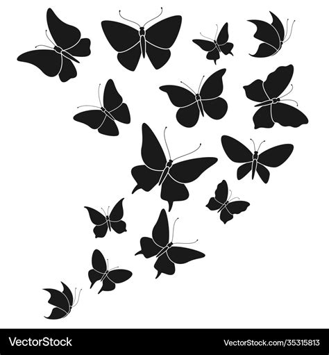 Butterfly Black Silhouettes Fly Butterflies Vector Image
