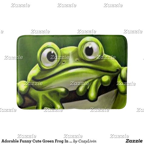 Adorable Funny Cute Green Frog In Tree Cartoon Art Bath Mat Zazzle