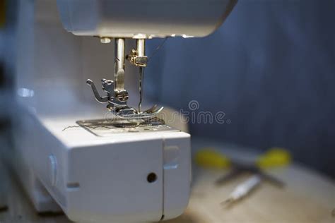 Close Up Details With Sewing Machine Needle Needlework Concept Stock