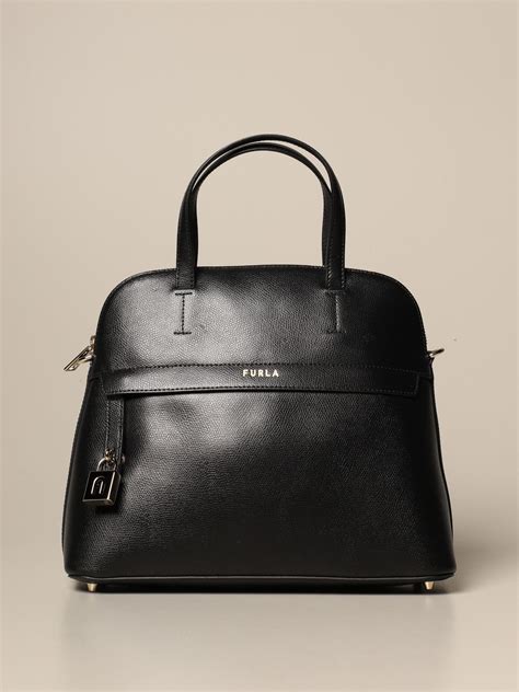Furla Piper Handbag In Grained Leather Black Shoulder Bag Furla