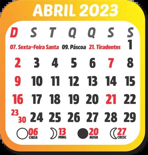 Abril 2023 Calendário Imagem Legal
