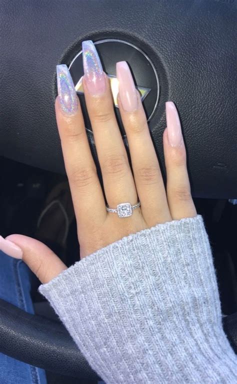 Long acrylic coffin nails Blush pink with glitter special ... Then you can quickly read the nail art design pictures shared in this article, which can bring you good inspiration for nail design.