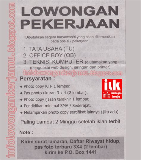 Contoh Iklan Surat Lamaran Pekerjaan Studyhelp