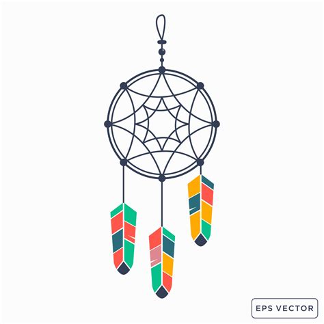 Simple Dream Catcher With Colorful Feathers Illustration Icon Vector In