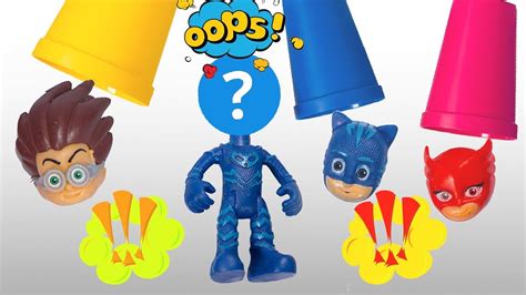 Pj Masks Toys Learn Colors With Colorful Cups Wrong Heads Youtube