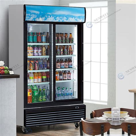 Commercial Upright 2 Sliding Glass Door Display Refrigerator With Fan