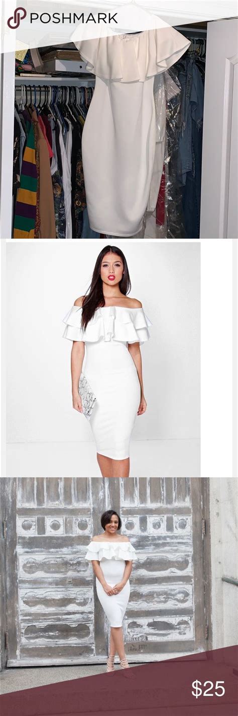 Dixie Bardot Layered Frill Detail Midi Dress Boohoo Dresses Dresses Clothes Design