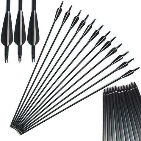 12pcs Archery Carbon Arrows Spine500 31 Inch Compund Recurve Bow