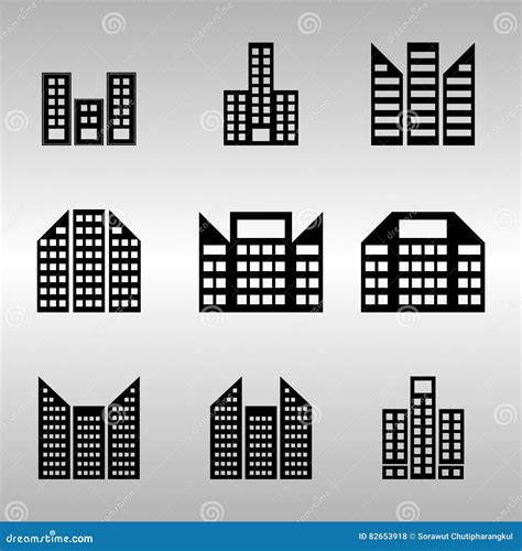Several Of Building Icons Set Stock Vector Illustration Of