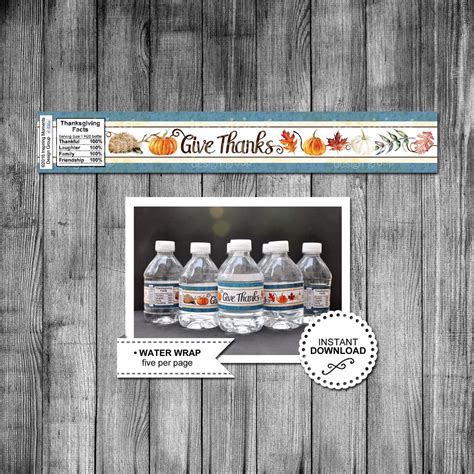 give thanks water bottle wrap thanksgiving fall pumpkin etsy