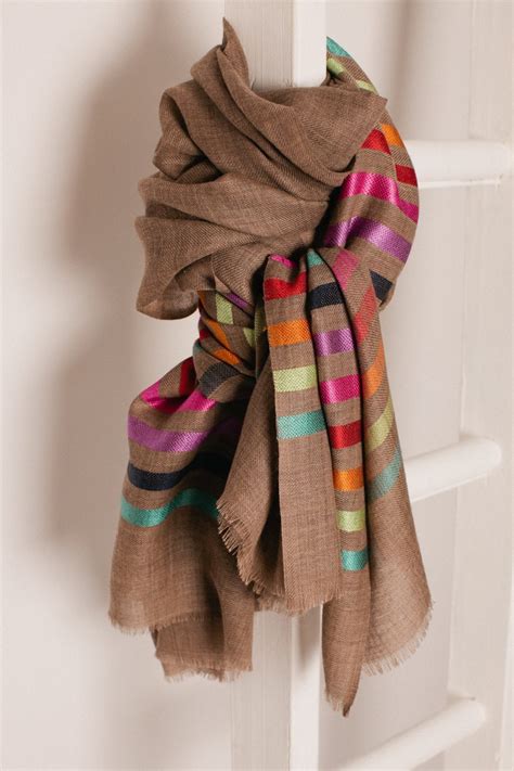 Camel Rainbow Stripe Wool And Silk Scarf Unique Quality Etsy