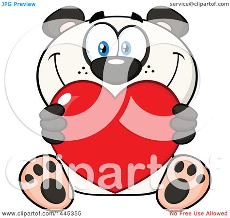 Clipart Of A Cartoon Happy Panda Holding A Red Valentine Love Heart