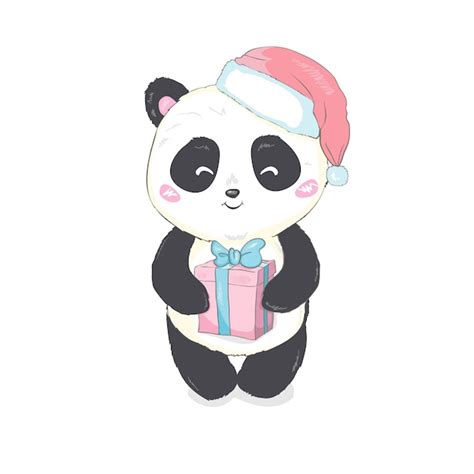 Premium Vector Cute Panda In Santas Hat In Red Bag With Ts Vector