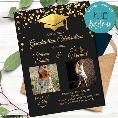 Double Graduation Party Invitation Class Of 2021 Template Diy