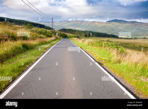 Summer Landscape With Straight One Lane Country Road Going Through