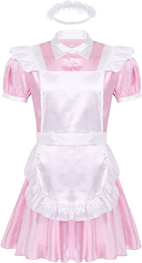 Buy Hularka Mens Sissy Satin French Maid Uniform Dress Crossdress