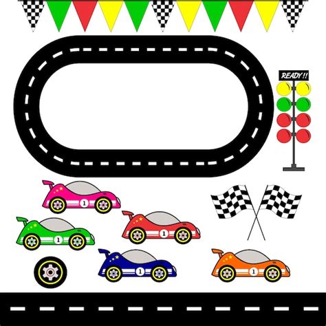Racing Cars Race Track Clipart Checkered Flag Graphic Etsy