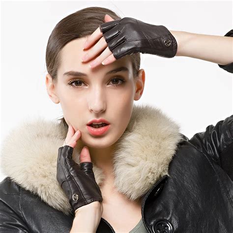 Leather Glove Women Driving Genuine Leather Gloves Half Finger Fingerless Lambskin Leather