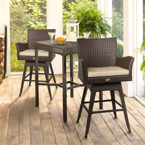 Barton Rattan Crawford Swivel Wicker Outdoor Bar Stool Patio Set with