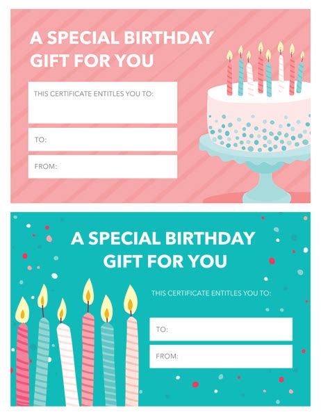 They can be for holidays, birthdays, employees. Birthday gift certificate (Bright design)