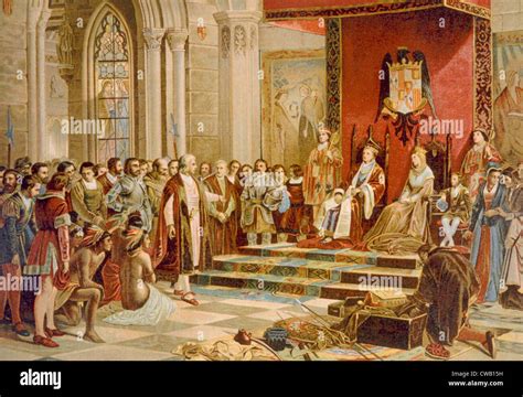 Christopher Columbus being received in Barcelona, Spain by King