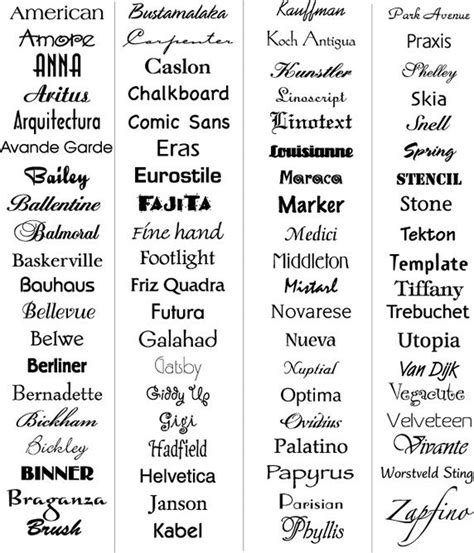 List Of Ms Word Font Styles Names For Art Design Typography Art Ideas