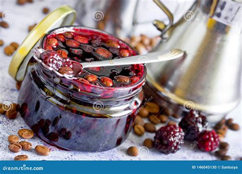 Blackberry Coffee Bean Jam Stock Photo Image Of Dewberry 146045130
