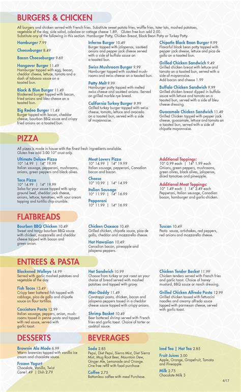 All day breakfast, comfort food, steaks, chops, pasta, burgers and sandwiches are the. Lunch and Dinner Menu - Tuttle's Eat Bowl Play