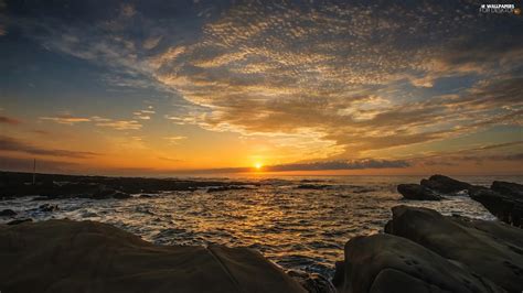 Sea Great Sunsets Clouds Sky Rocks Coast For Desktop Wallpapers