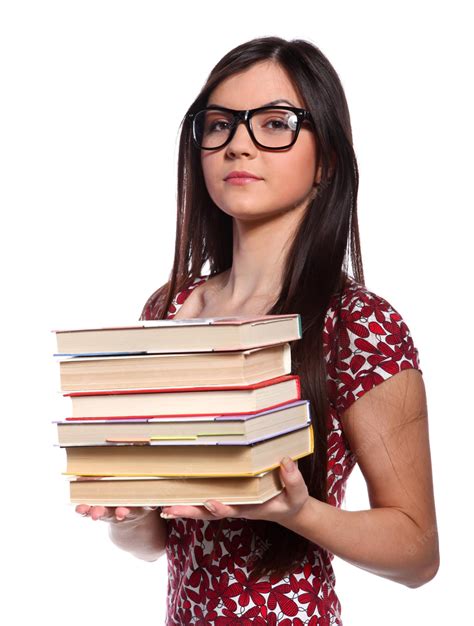Premium Photo Beautiful College Girl In Glasses Standing And Holding