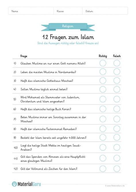 Quiz Weltreligionen Arbeitsblatt