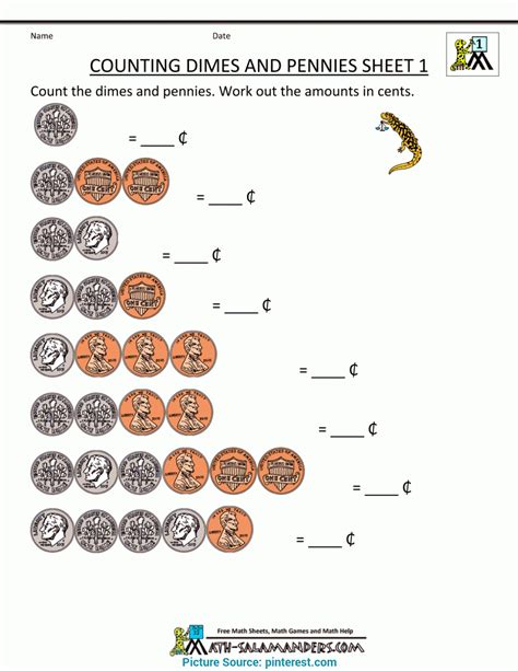 Make free math worksheets for children. counting money worksheet dimes and pennies 1. | First - Ota Tech